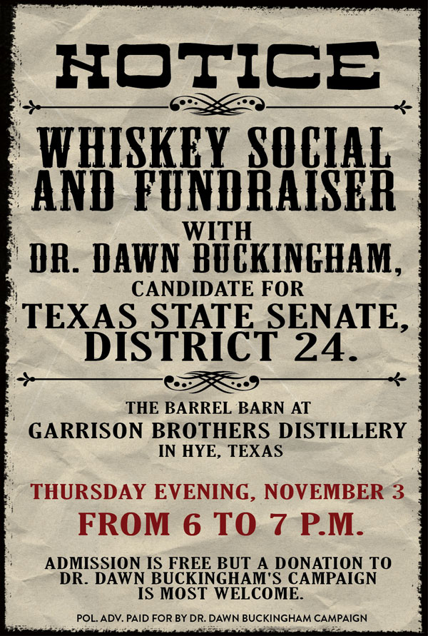 Whiskey Social and Fundraiser - Garrison Brothers Distillery