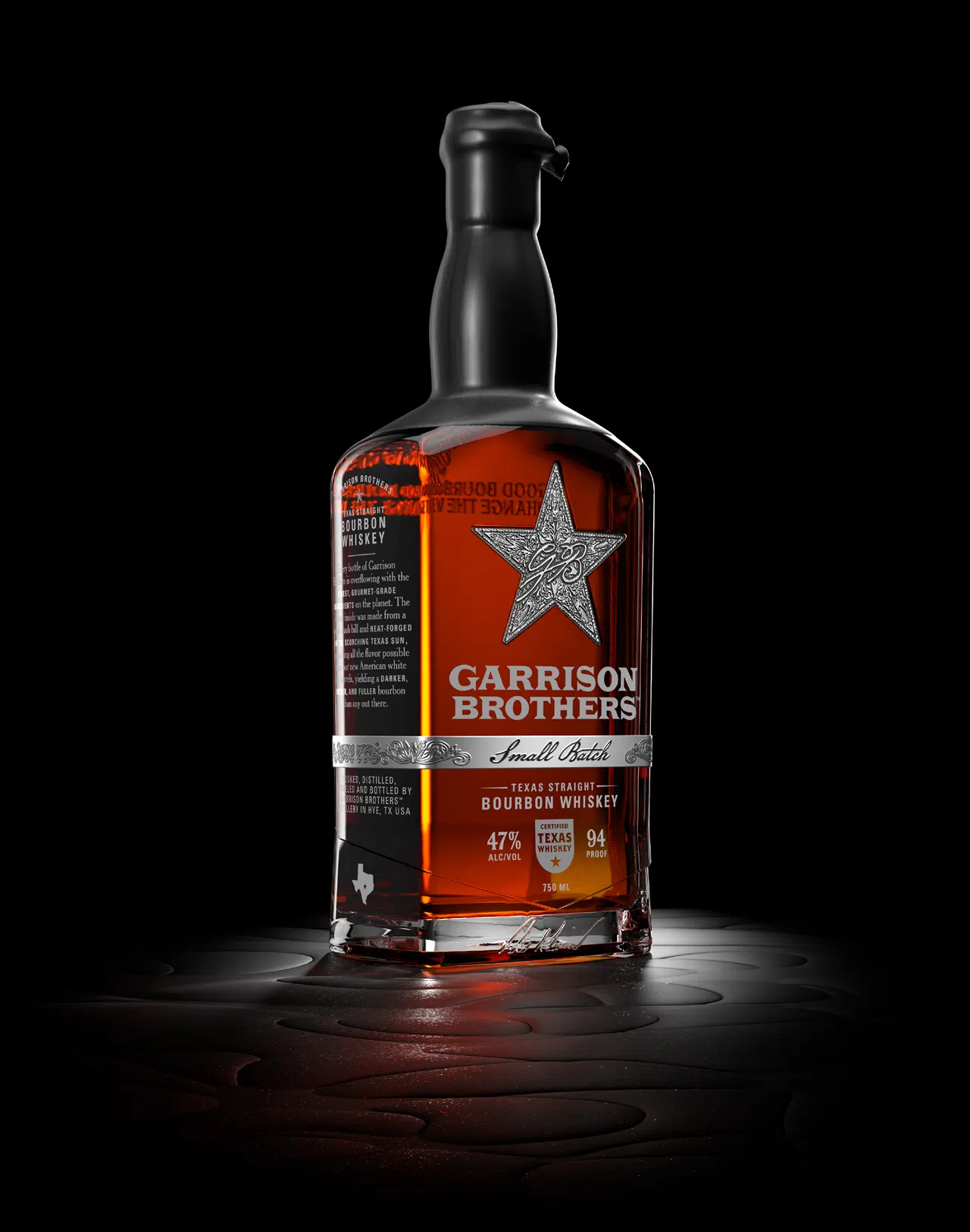 Garrison Brothers Small Batch Texas Straight Bourbon Whiskey bottle, aged at least four years