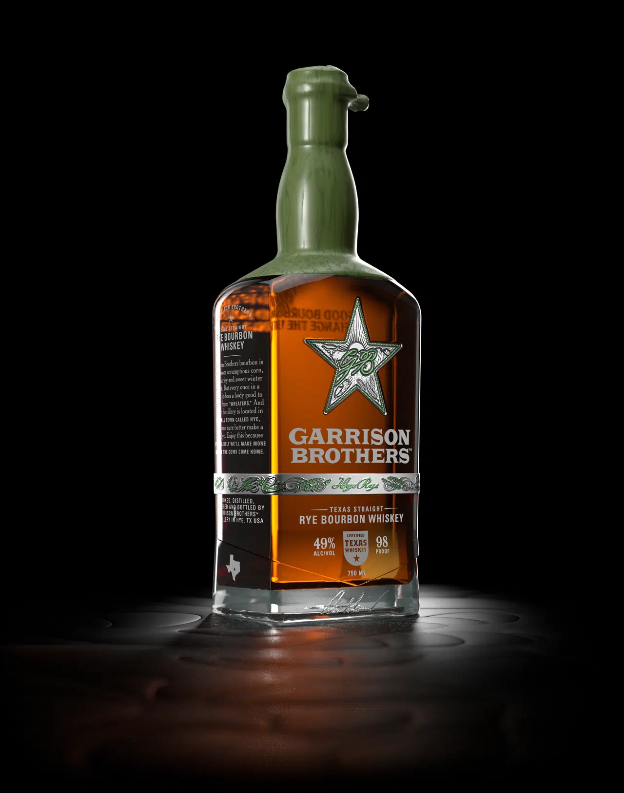 Garrison Brothers Hye Rye bottle, a Texas rye bourbon aged six years