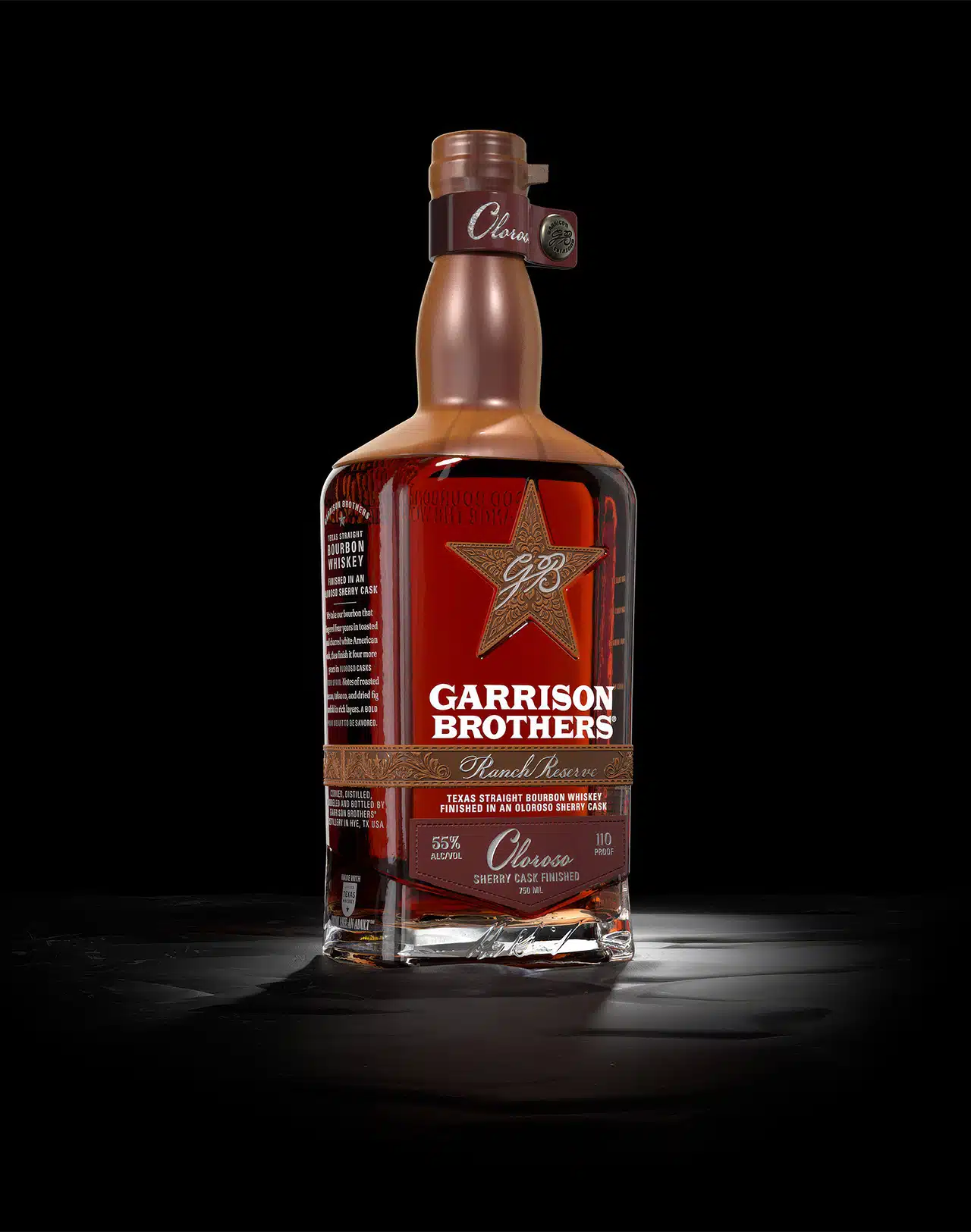 Garrison Brothers Oloroso Sherry Cask Finished Texas bourbon bottle, Ranch Reserve